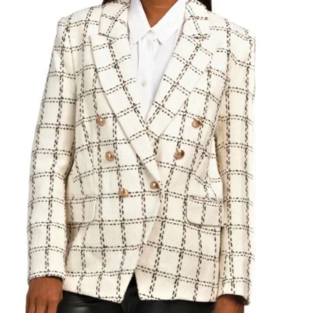 Elie Tahari Tweed Classic Plaid Double Breasted Blazer Size Small